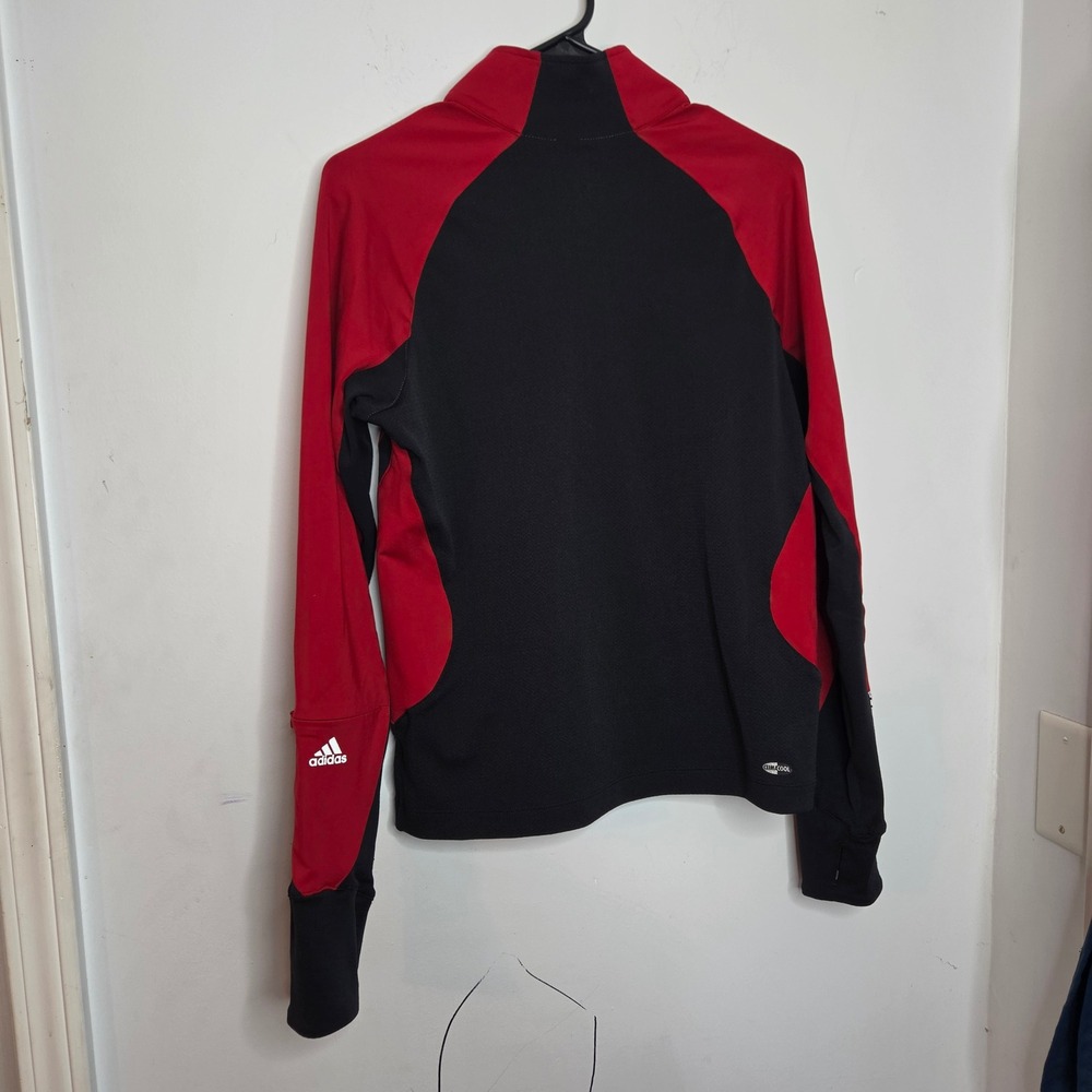Adidas ClimaCool Mens Red Black Full Zip Track Jacket Thumbholes Medium - Picture 2 of 8